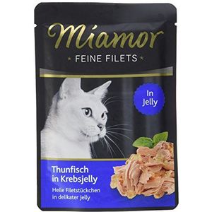 MIAMOR Fijne gelei-netten, natvoer voor volwassen katten met stukjes gelei, vetarm voedingssupplement in vershoudzak zonder toevoegingen, 24 x 100 g tonijn