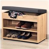 Houten Schoenenkast met Grijs Zitkussen 60 X 30 X 45 cm