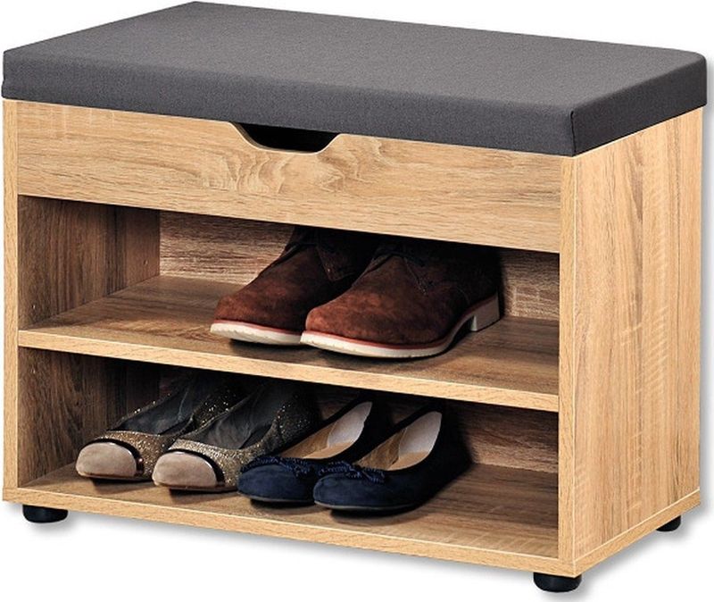 Houten Schoenenkast met Grijs Zitkussen 60 X 30 X 45 cm