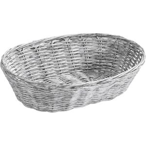 Kesper Brood/fruit mandje - gevlochten kunststof - lichtgrijs - ovaal - L24 x B20 x H6 cm - broodmandjes - serveermandjes - fruitmanden
