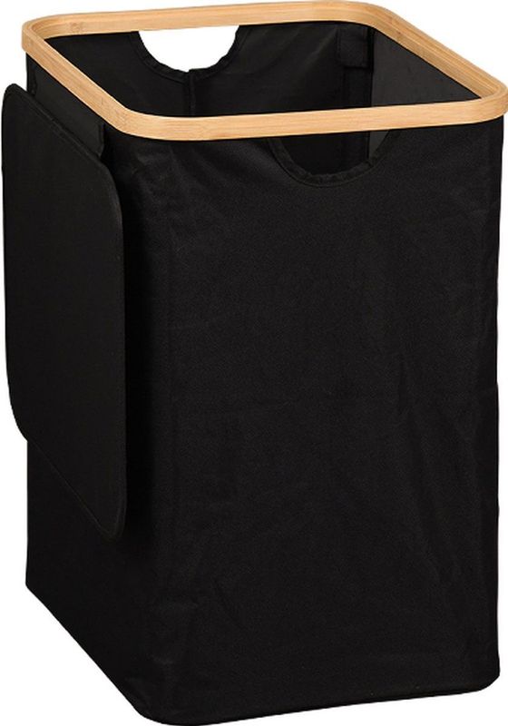 Wasmand - Zwart - Bruin - Gerecycled Polyester - FSC�®-Gecontroleerd Bamboe