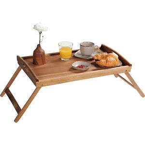FSC® Acacia houten inklapbare bedtafel voor op bed met dienblad - Houten Bedtafelje - Laptoptafel - Ontbijt Bed - Bank dienblad