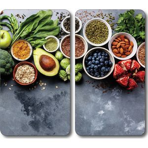 Fornuisafdekplaat 2-delig keramische kruiden bont 2x30x52 kookplaten glas keuken