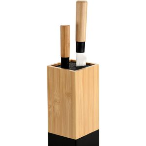 Kesper Keuken messenblok - Bamboe - 10 x 10 x 23 cm - lichtbruin/zwart - universele houder