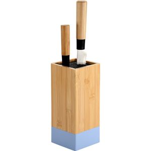 Kesper Keuken messenblok - Bamboe - 10 x 10 x 23 cm - lichtbruin/blauw - universele houder