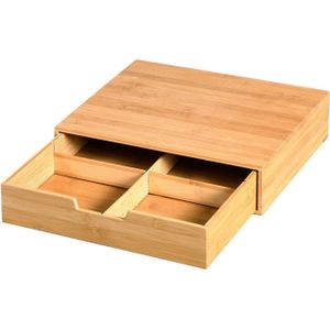 Kesper Koffie cups/capsule houder/dispenser lade - bamboe hout - 34 x 31 x 8 cm - Nespresso/dolce Gusto cupjes - met vakjes