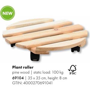 Kesper Plantenpot trolley - hout - lichtbruin - rond - 35 x 35 cm -  max 100 kilo