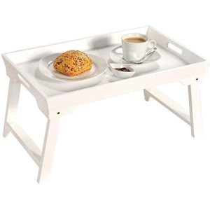 FSC® MDF inklapbare bedtafel met dienblad - Houten Bed tafel - Witte tafel - Bedienblad - Ontbijt dienblad - 52 x 32 x 27Cm - Wit