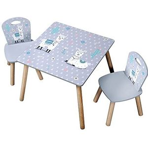 Kesper Kindertafel met 2 stoelen, grijs, tafel 55 x 55 x 45 cm, 27,5 x 27,5 x 50,5 cm