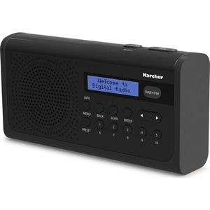 Karcher DAB 2405 Draagbare DAB+ radio (DAB+/FM, keukenradio met net/batterijvoeding, luidspreker, hoofdtelefoonaansluiting, wekker, lcd-display, kleine digitale radio, werkt op batterijen, zwart)