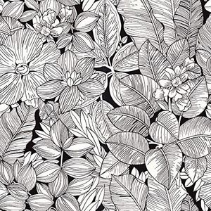 Rasch Behang 202236 - papierbehang met bloemen en bomen in zwart en wit - 10,05 m x 0,53 m (l x b)