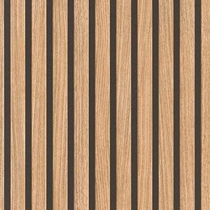 Behang 278408 - bruin papierbehang met houtlook, 3D-panelen in moderne Skandi-look, lamellenwand - 10,05m x 0,53m (LxB)