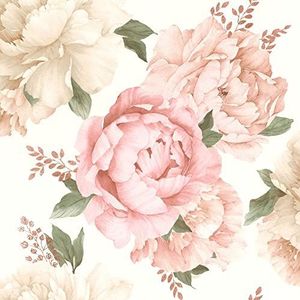 Rasch Behang 278705 - licht behang met bloemen in roze en zacht beige - 10,05m x 0,53m (LxB)