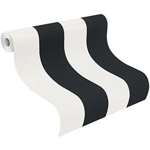 rasch Behang 286694 papierbehang met strepen in zwart-wit - 10,05m x 0,53m (L x B)