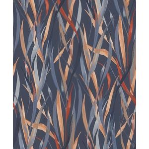 Rasch Behang 330236 - vliesbehang met planten en grassen in blauw, rood, oranje uit de collectie Paraiso - 10,05 m x 0,53 m (l x b)