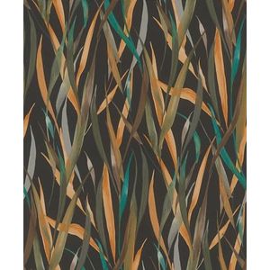 Rasch Behang 330250 - vliesbehang met planten en grassen in bruin, groen, oranje uit de collectie Paraiso - 10,05 m x 0,53 m (l x b)