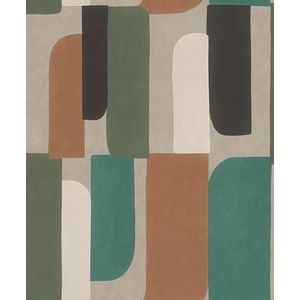 Rasch Behang 330526 - vliesbehang met geo-patroon in groen, bruin, grijs, crème-wit uit de collectie Paraiso - 10,05 m x 0,53 m (l x b)
