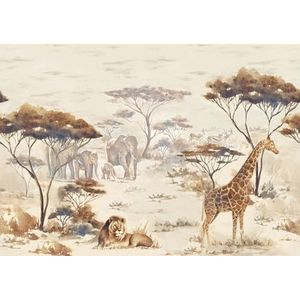 Rasch Behang 363661 - fotobehang op vlies met safarimotief in beige met giraffen, olifanten en leeuwen