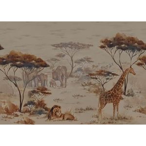 Rasch Behang 363685 - fotobehang op vlies met safarimotief in bruin met giraffen, olifanten en leeuwen
