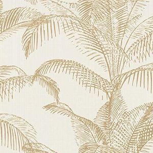 Pandore Palm Bladeren Behang Wit/Goud Rasch 406818