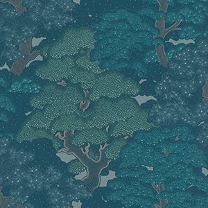 Rasch 477238 behang 477238-vliesbehang met bomen in groen en blauw uit de collectie Salsa-10,05 m x 0,53 m (l x b) vliesbehang