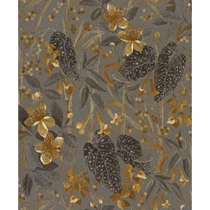 Rasch Behang 538229 - bloemenvliesbehang met bladeren en planten in grijs, bruin en goud uit de Curiosity collectie - 10,05m x 0,53m (LxB)
