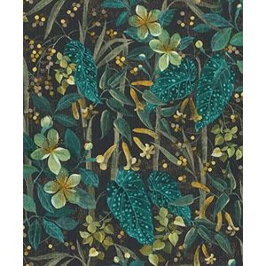 Rasch Behang 538243 - Bloemig vliesbehang met bladeren en planten in groen, turquoise geel uit de collectie Curiosity - 10, 05m x 0,53m (l x b), blauw