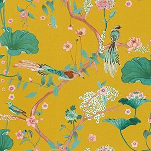 Botanisch behang vogel bloemen 539448