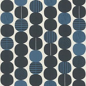 Rasch Behang 539745 - Grafisch vliesbehang met cirkels in zwart en donkerblauw met lichte structuur - 10,05 m x 53 cm (l x b)