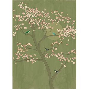 Rasch Behang 542110 uit de collectie Amazing-fotobehang in saliegroen met kersenboom en roze bloemen vliesbehang in maat: 2,80 2,00 m (L x B) behang