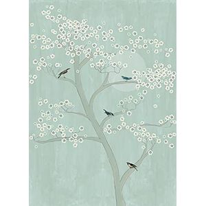 Rasch Behang 542141 uit de collectie Amazing-fotobehang in lichtblauw met kersenboom en bloemen in crème-wit-vliesbehang in maat: 2,80 2,00 m (L x B) behang, lichtblauw