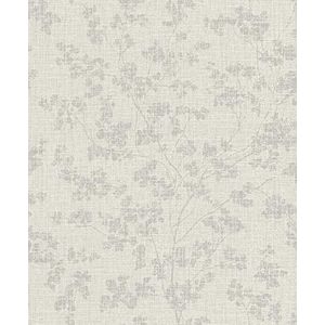 Rasch Behang 653861 - Grijs vliesbehang met bloemen op linnen look, bloemenbehang uit de collectie Welcome Home