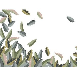 Rasch Behang 688115 - fotobehang op vlies met grote bladeren in groen, beige en lichtgrijs op witte achtergrond - 3,00 m x 4,00 m (l x b)