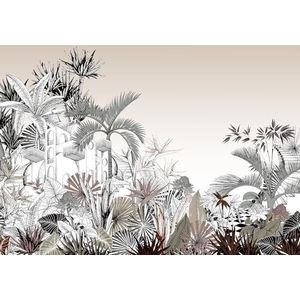 Rasch Behang 688139 - Fotobehang op vlies met tropisch motief op beige achtergrond, jungle behang - 3m x 4m