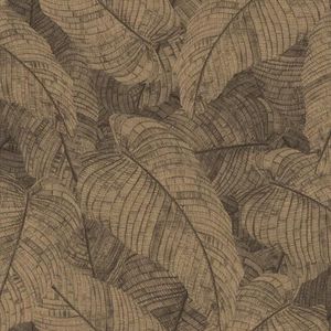 Rasch Behang 720570 - Vliesbehang met modern bladpatroon in bruin-grijs, bladermotief, tropisch, botanisch - Collectie: Amara