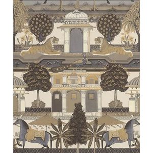 Rasch Vliesbehang beige grijs Indiaas paleis tijger paard bomen 746228
