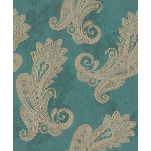 Rasch Vliesbehang petrol goud metallic paisley ornament bloemen 746457