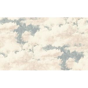 Rasch Behang 974720 - vliesbehang met wolken in blauw en wit met lichte vintage linnenstructuur - 10m x 1,06m - dubbel breed