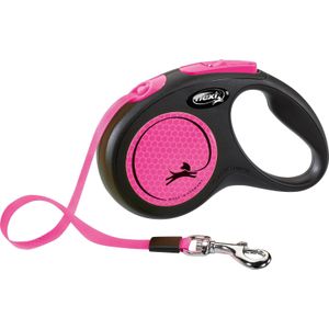 Flexi rollijn new neon tape zwart / neon roze - S 5 MTR TOT 15 KG