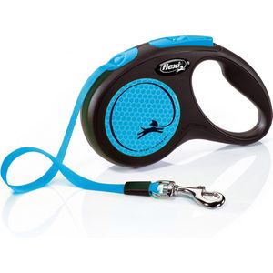 Flexi New Neon Hondenriem - Rollijn - S - 5 m - Blauw - <15 kg