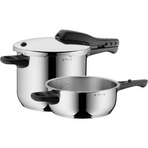 WMF Perfect One Pot Set van 2 inductiekookpannen 6,5 l + 3 l, groot kooksignaal, 2 kookstanden, afneembare dekselgreep, roestvrij staal