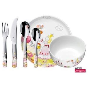 WMF 1294159964 Kids Bestekset Prinses Anneli 6-delig, 1 kindervork, -lepel en -mes, 1 kleine lepel, 1 kom, 1 bord, Cromargan® 18/10 RVS, Veilig, Ergonomisch, Vaatwasmachinebestendig, Vanaf 3 jaar