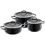 WMF Fusiontec Inspire Pannenset, 3-delig, kookpannenset met glazen deksel, high-tech keramiek, krasbestendig, ongecoat, zwart, Made in Germany