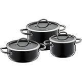 WMF Fusiontec Inspire Pannenset, 3-delig, kookpannenset met glazen deksel, high-tech keramiek, krasbestendig, ongecoat, zwart, Made in Germany