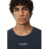 Marc O'Polo - Shirt - Dark Navy - Cotton - Met Lange Mouwen en Logo-Embossing