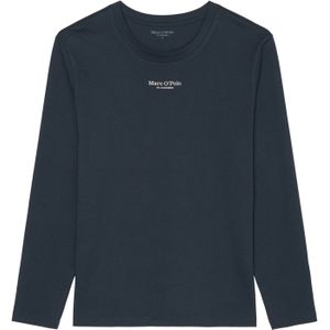 Marc O'Polo - Shirt - Dark Navy - Cotton - Met Lange Mouwen en Logo-Embossing