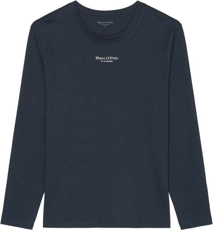 Marc O'Polo - Shirt - Dark Navy - Cotton - Met Lange Mouwen en Logo-Embossing