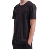 JOOP! - Shirt - Lichtgrijs/Zwart - Jersey - Ronde Hals, Logoprint, Kwartmouw