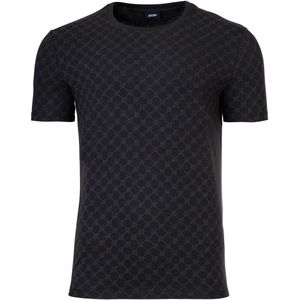 JOOP! - Shirt - Lichtgrijs/Zwart - Jersey - Ronde Hals, Logoprint, Kwartmouw