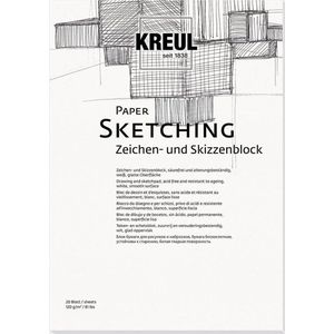 KREUL 69003 - Schetspapier, teken- en schetsblok, 20 vel, 120 g/m², DIN A3, wit, glad oppervlak, zuurvrij en niet verouderend